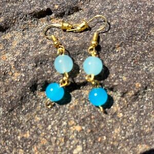 Gold-Tone Aqua Bead Drop Earrings - Blue and Light Blue